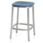 1 Inch Bar/ Counter Stool - Hand Brushed Aluminum / Blue Polypropylene