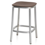 1 Inch Bar/ Counter Stool - Hand Brushed Aluminum / Brown