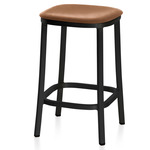 1 Inch Bar/ Counter Stool - Black Powder Coated Aluminum / Tan Leather