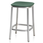 1 Inch Bar/ Counter Stool - Hand Brushed Aluminum / Green Polypropylene