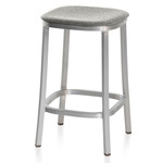 1 Inch Bar/ Counter Stool - Hand Brushed Aluminum / Light Melange Wool Fabric