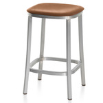 1 Inch Bar/ Counter Stool - Hand Brushed Aluminum / Tan Leather
