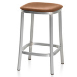 1 Inch Bar/ Counter Stool - Hand Brushed Aluminum / Tan Leather