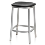 1 Inch Bar/ Counter Stool - Hand Brushed Aluminum / Black Leather