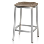 1 Inch Bar/ Counter Stool - Hand Brushed Aluminum / Walnut Plywood