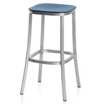 1 Inch Bar/ Counter Stool - Hand Brushed Aluminum / Blue Polypropylene