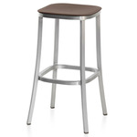 1 Inch Bar/ Counter Stool - Hand Brushed Aluminum / Brown