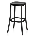 1 Inch Bar/ Counter Stool - Black Powder Coated Aluminum / Black Leather