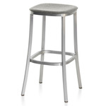 1 Inch Bar/ Counter Stool - Hand Brushed Aluminum / Light Melange Wool Fabric