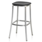 1 Inch Bar/ Counter Stool - Hand Brushed Aluminum / Dark Melange Wool Fabric