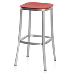 1 Inch Bar/ Counter Stool - Hand Brushed Aluminum / Orange Polypropylene