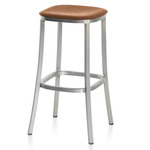 1 Inch Bar/ Counter Stool - Hand Brushed Aluminum / Tan Leather