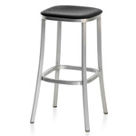 1 Inch Bar/ Counter Stool - Hand Brushed Aluminum / Black Leather
