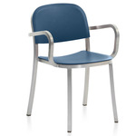 1 Inch Stacking Armchair - Hand Brushed Aluminum / Blue Polypropylene