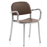 1 Inch Stacking Armchair - Hand Brushed Aluminum / Brown