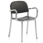 1 Inch Stacking Armchair - Hand Brushed Aluminum / Dark Grey