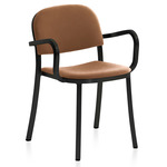 1 Inch Stacking Armchair - Black Powder Coated Aluminum / Tan Leather