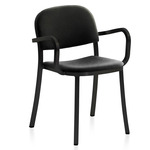 1 Inch Stacking Armchair - Black Powder Coated Aluminum / Black Leather