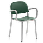 1 Inch Stacking Armchair - Hand Brushed Aluminum / Green Polypropylene