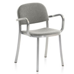 1 Inch Stacking Armchair - Hand Brushed Aluminum / Light Melange Wool Fabric