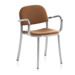 1 Inch Stacking Armchair - Hand Brushed Aluminum / Tan Leather