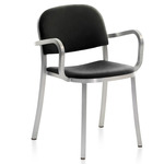 1 Inch Stacking Armchair - Hand Brushed Aluminum / Black Leather