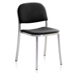 1 Inch Stacking Chair - Hand Brushed Aluminum / Black Leather