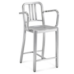 1006 Navy Collection Bar/ Counter Stool with Arms - Hand Brushed Aluminum