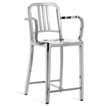 1006 Navy Collection Bar/ Counter Stool with Arms - Hand Polished Aluminum
