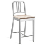 1104 Navy Collection Bar/ Counter Stool - Hand Brushed Aluminum / Ash Plywood