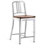 1104 Navy Collection Bar/ Counter Stool - Hand Polished Aluminum / Walnut