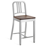 1104 Navy Collection Bar/ Counter Stool - Hand Brushed Aluminum / Walnut