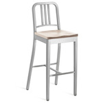 1104 Navy Collection Bar/ Counter Stool - Hand Brushed Aluminum / Ash Plywood