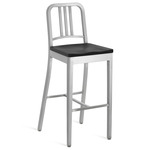1104 Navy Collection Bar/ Counter Stool - Hand Brushed Aluminum / Black Oak