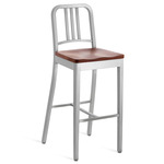 1104 Navy Collection Bar/ Counter Stool - Hand Brushed Aluminum / Cherry Wood