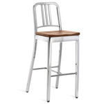 1104 Navy Collection Bar/ Counter Stool - Hand Polished Aluminum / White Oak