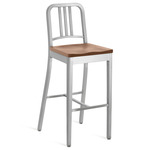 1104 Navy Collection Bar/ Counter Stool - Hand Brushed Aluminum / White Oak