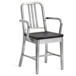 1104 Navy Collection Armchair - Hand Brushed Aluminum / Black Oak