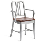 1104 Navy Collection Armchair - Hand Brushed Aluminum / Cherry Wood