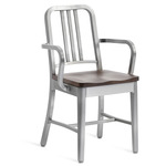 1104 Navy Collection Armchair - Hand Brushed Aluminum / Walnut