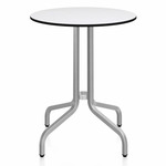 1 Inch Round Cafe Table - Hand Brushed Aluminum / White HPL