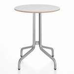 1 Inch Round Cafe Table - Hand Brushed Aluminum / White Laminate Plywood