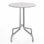 1 Inch Round Cafe Table - Hand Brushed Aluminum / White Laminate Plywood