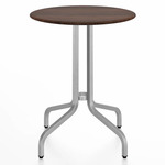 1 Inch Round Cafe Table - Hand Brushed Aluminum / Walnut Plywood
