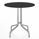 1 Inch Round Cafe Table - Hand Brushed Aluminum / Black HPL