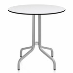 1 Inch Round Cafe Table - Hand Brushed Aluminum / White HPL