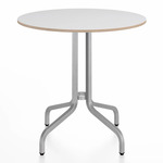 1 Inch Round Cafe Table - Hand Brushed Aluminum / White Laminate Plywood