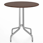 1 Inch Round Cafe Table - Hand Brushed Aluminum / Walnut Plywood