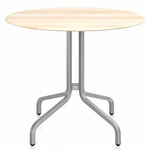 1 Inch Round Cafe Table - Hand Brushed Aluminum / Accoya Wood