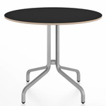 1 Inch Round Cafe Table - Hand Brushed Aluminum / Black Laminate Plywood